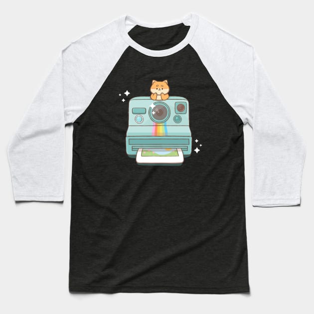 Doggy on Retro Vintage Camera Baseball T-Shirt by Kukoo.Kat